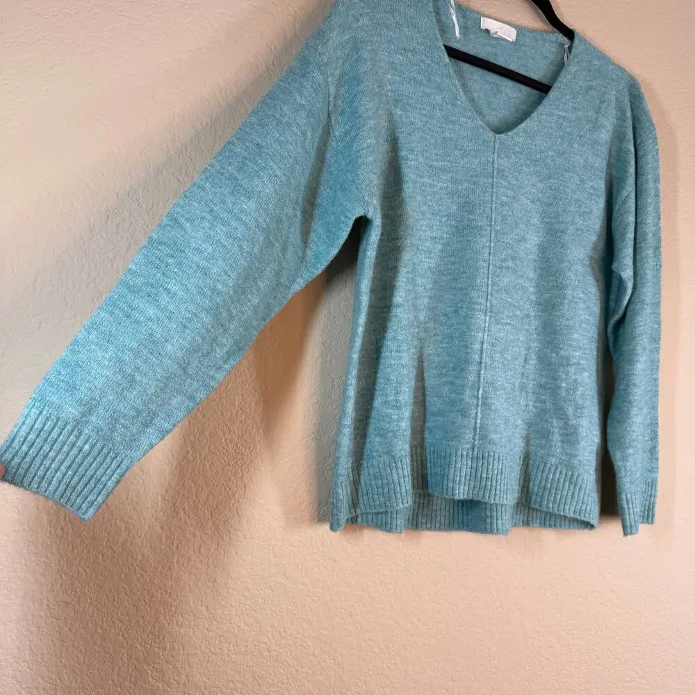 H&M Wool Sweater Jumper Women XS Teal Knitted Long Sleeve V-Neck Pullover Soft
